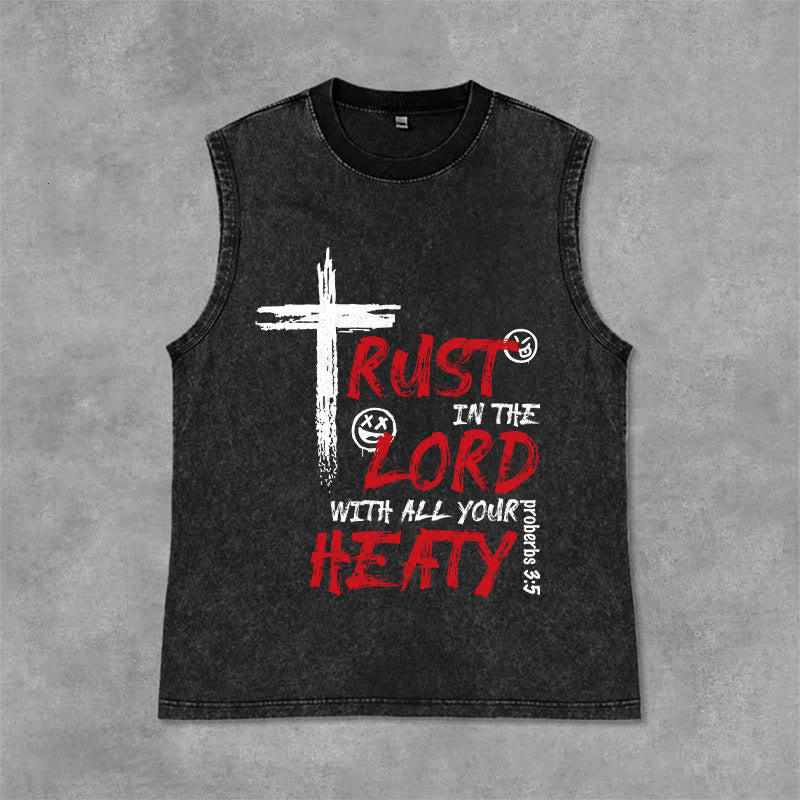 Christianartworkshop Confida nel Signore con tutto il tuo cuore Proverbi 3:5 Canotta vintage con stampa a croce - Nero - 2XL - image 0