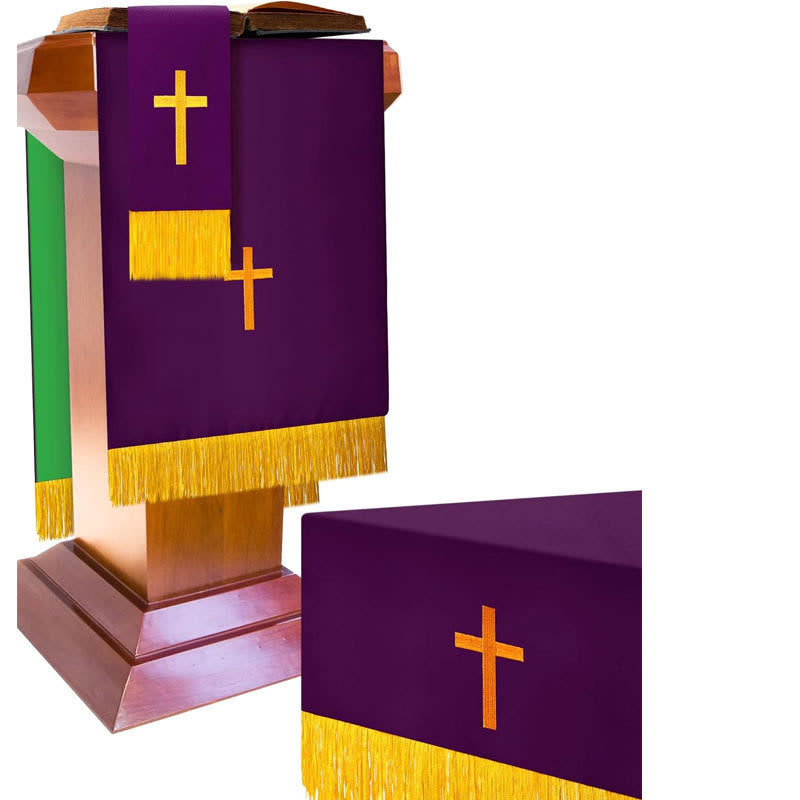 Christianartworkshop Set completo di paramenti sacri per la chiesa: runner da tavola, copritavolo per il leggio e segnalibro per la Bibbia in rosso e bianco - Verde e viola - image 18