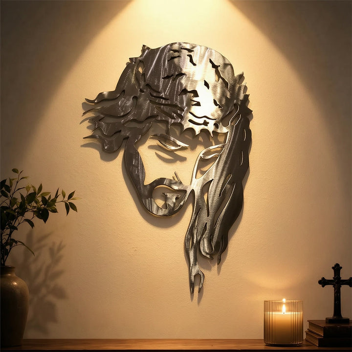 Christianartworkshop Decorazione murale in metallo raffigurante Gesù con la corona di spine: simbolo della sua sofferenza e della sua gloria. - image 0