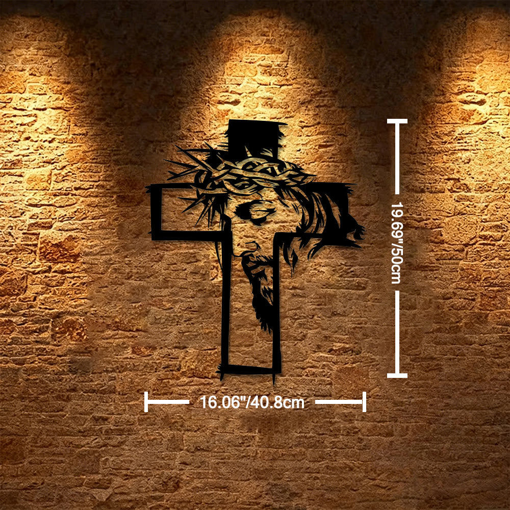 Christianartworkshop Decorazione murale in metallo con croce, Gesù e corona di spine: un suggestivo promemoria di grazia. - 16,06''*19,69''*0,047''/40,8 cm*50 cm*0,12 cm - image 6