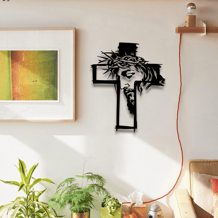 Christianartworkshop Decorazione murale in metallo con croce, Gesù e corona di spine: un suggestivo promemoria di grazia. - image 2