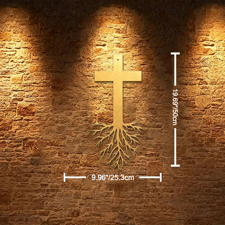 Christianartworkshop Decorazione murale moderna in metallo con croce e radici: una potente testimonianza di fede crescente. - 9,96''*19,69''*0,047"/25,3cm*50cm*0,12cm - image 9