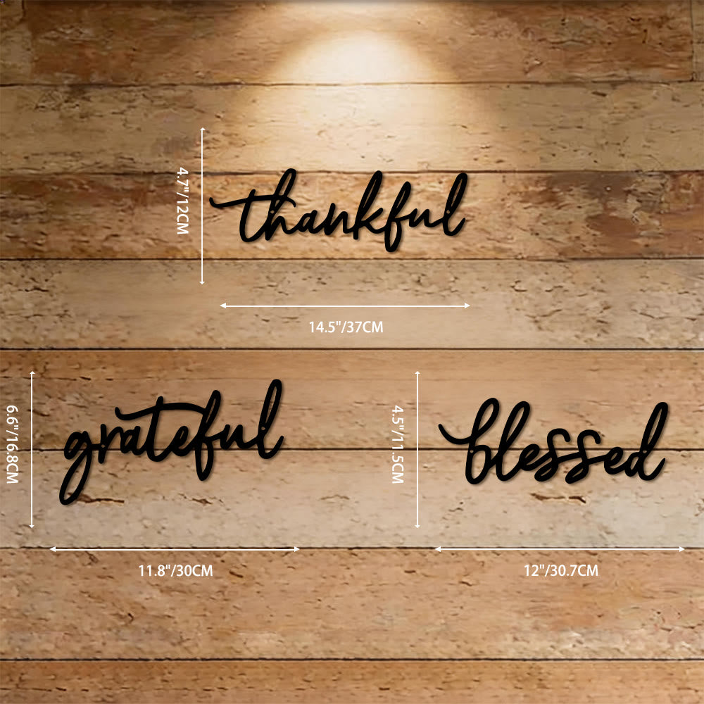 Christianartworkshop Decorazione murale moderna in metallo con scritta "Thankful Grateful Blessed": una potente dichiarazione di gratitudine. - Set di 3 - image 7