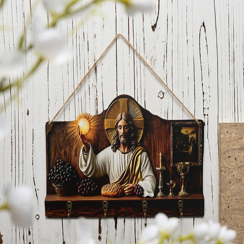 Christianartworkshop Presepe/Sacra Famiglia/Gesù/Madonna Portachiavi da parete con cornice vintage - Gesù con la Luce e il Cibo - image 1