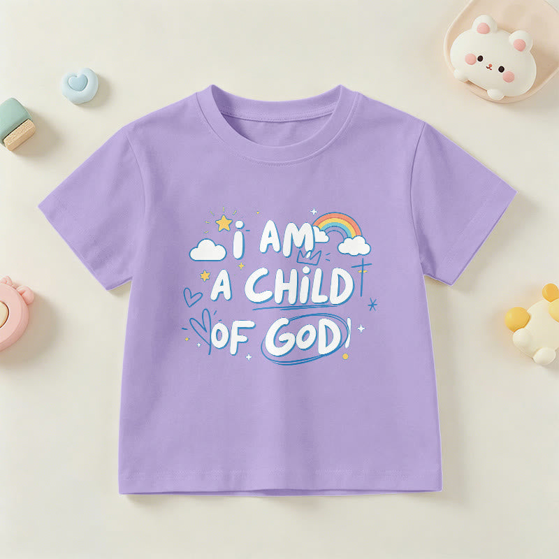 Christianartworkshop Maglietta per bambini con nuvola e croce fantasiose e la scritta "Sono un figlio di Dio" - Viola - US/UK/AU 14, EU170 - image 0