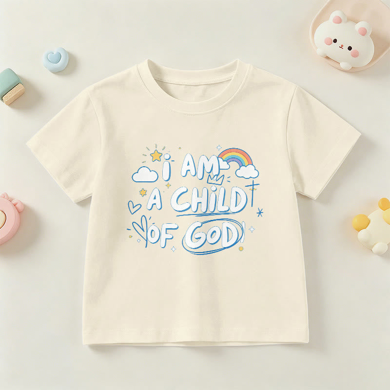 Christianartworkshop Maglietta per bambini con nuvola e croce fantasiose e la scritta "Sono un figlio di Dio" - Beige - US/UK/AU 14, EU170 - image 21