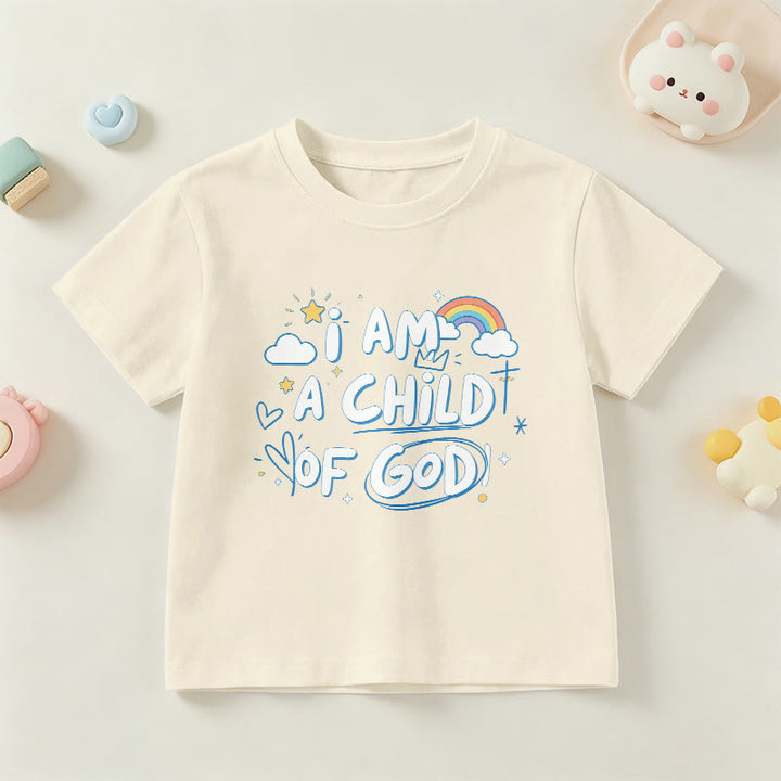 Christianartworkshop Maglietta per bambini con nuvola e croce fantasiose e la scritta "Sono un figlio di Dio" - Beige - US/UK/AU 14, EU170 - image 21