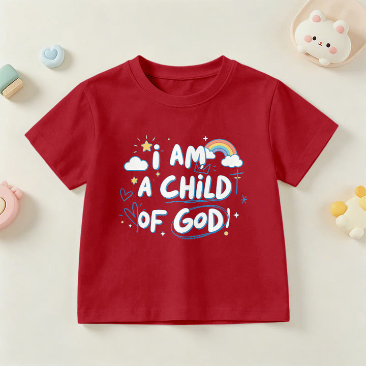 Christianartworkshop Maglietta per bambini con nuvola e croce fantasiose e la scritta "Sono un figlio di Dio" - Rosso - US/UK/AU 14, EU170 - image 3