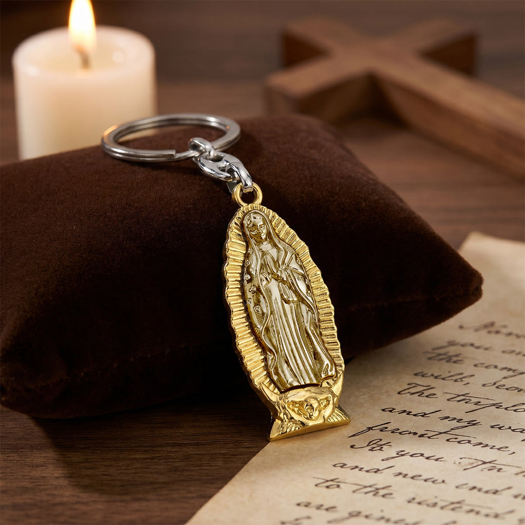 Christianartworkshop Portachiavi bicolore della Madonna di Guadalupe con bordo radioso: un promemoria della protezione divina - D'oro - image 0