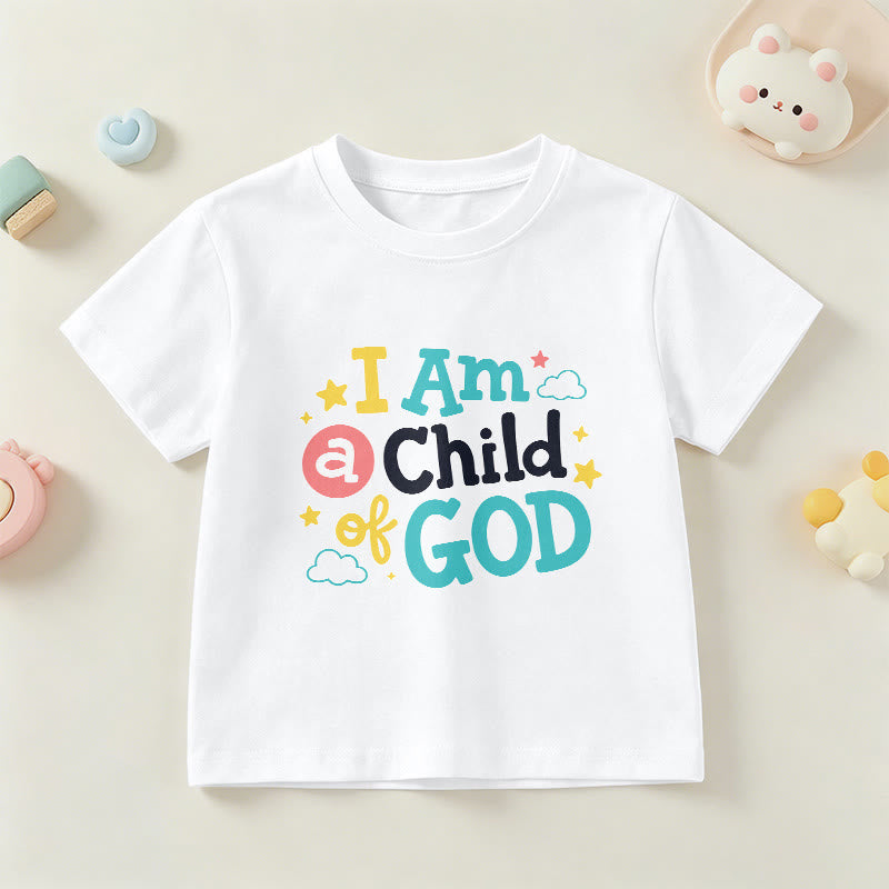 Christianartworkshop Maglietta per bambini con scritta devozionale "Sono un figlio di Dio", con nuvole e stelle. - Bianco - US/UK/AU 14, EU170 - image 15
