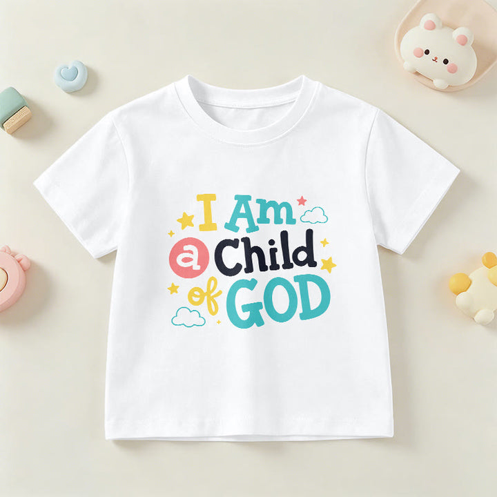Christianartworkshop Maglietta per bambini con scritta devozionale "Sono un figlio di Dio", con nuvole e stelle. - Bianco - US/UK/AU 14, EU170 - image 15
