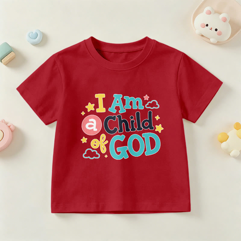 Christianartworkshop Maglietta per bambini con scritta devozionale "Sono un figlio di Dio", con nuvole e stelle. - Rosso - US/UK/AU 14, EU170 - image 0