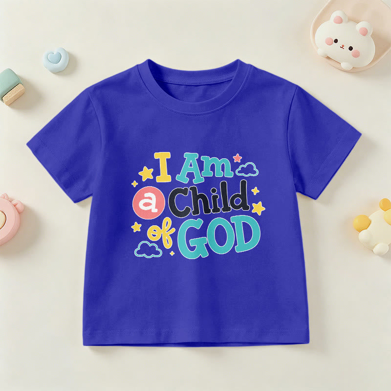 Christianartworkshop Maglietta per bambini con scritta devozionale "Sono un figlio di Dio", con nuvole e stelle. - Blu - US/UK/AU 14, EU170 - image 3