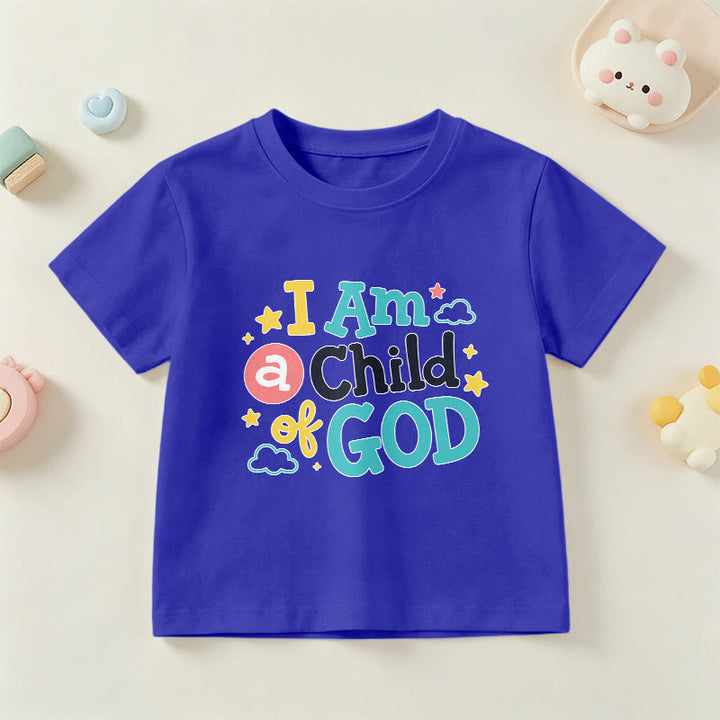 Christianartworkshop Maglietta per bambini con scritta devozionale "Sono un figlio di Dio", con nuvole e stelle. - Blu - US/UK/AU 14, EU170 - image 3