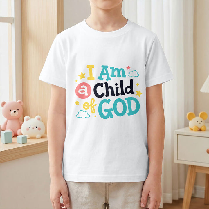Christianartworkshop Maglietta per bambini con scritta devozionale "Sono un figlio di Dio", con nuvole e stelle. - image 16