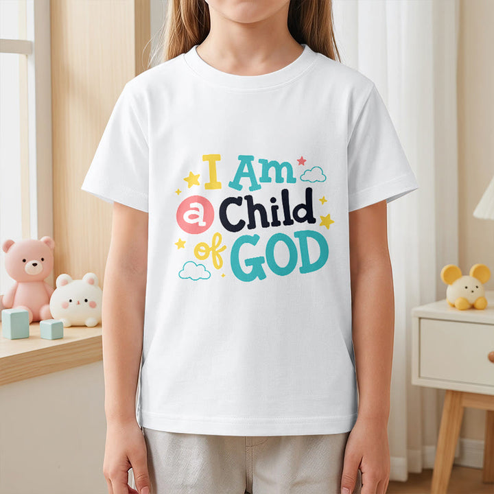Christianartworkshop Maglietta per bambini con scritta devozionale "Sono un figlio di Dio", con nuvole e stelle. - image 17