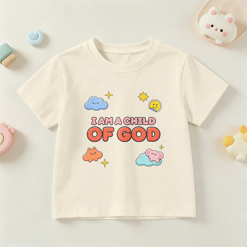 Christianartworkshop Maglietta per bambini con nuvola sorridente e sole stravaganti con la scritta "Sono un figlio di Dio". - Beige - US/UK/AU 14, EU170 - image 21