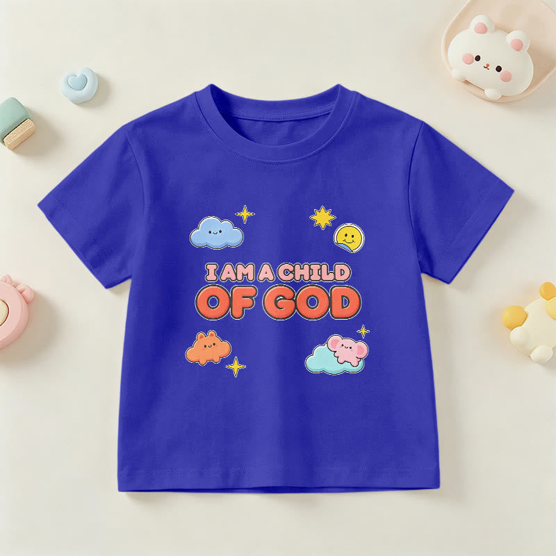 Christianartworkshop Maglietta per bambini con nuvola sorridente e sole stravaganti con la scritta "Sono un figlio di Dio". - Blu - US/UK/AU 14, EU170 - image 3
