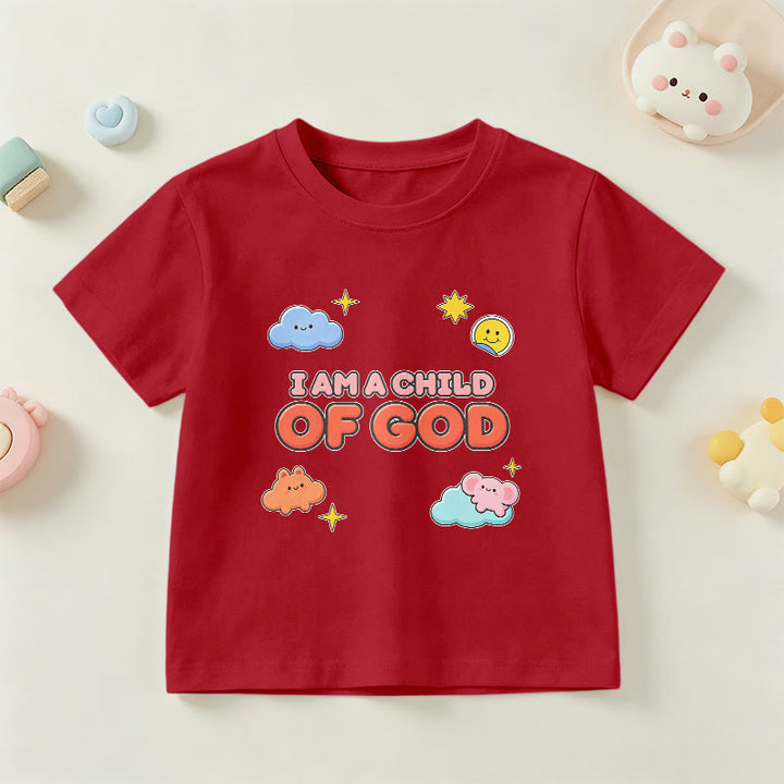 Christianartworkshop Maglietta per bambini con nuvola sorridente e sole stravaganti con la scritta "Sono un figlio di Dio". - Rosso - US/UK/AU 14, EU170 - image 9