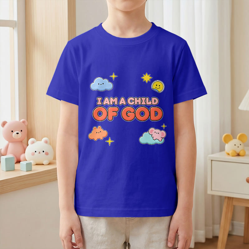 Christianartworkshop Maglietta per bambini con nuvola sorridente e sole stravaganti con la scritta "Sono un figlio di Dio". - image 4