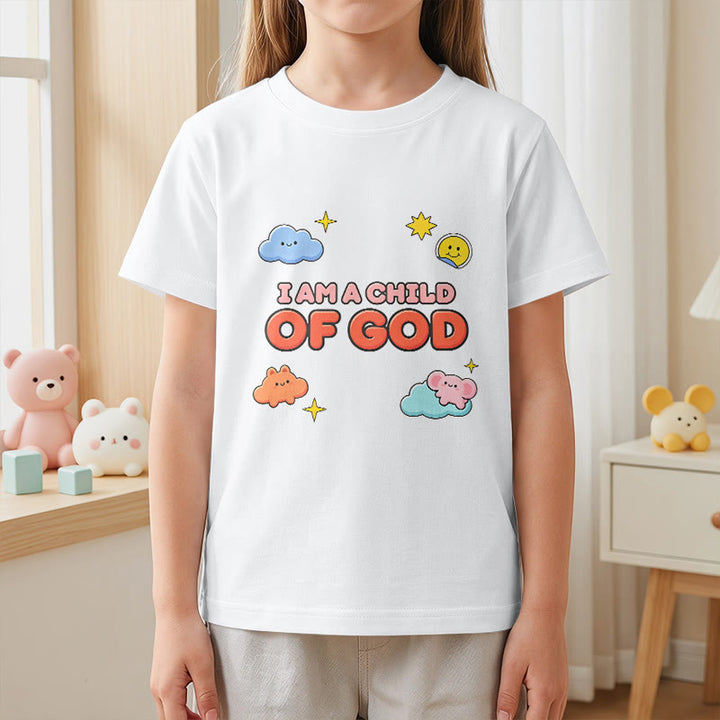 Christianartworkshop Maglietta per bambini con nuvola sorridente e sole stravaganti con la scritta "Sono un figlio di Dio". - image 2