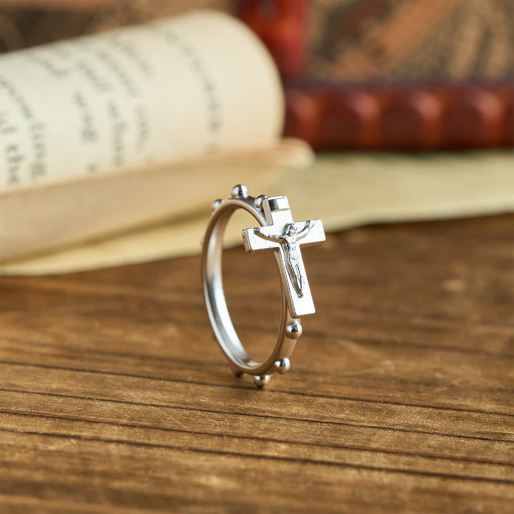 Anello rosario classico con crocifisso e fascia di preghiera continua con perline, Christianartworkshop : un simbolo di devozione senza tempo. - image 4