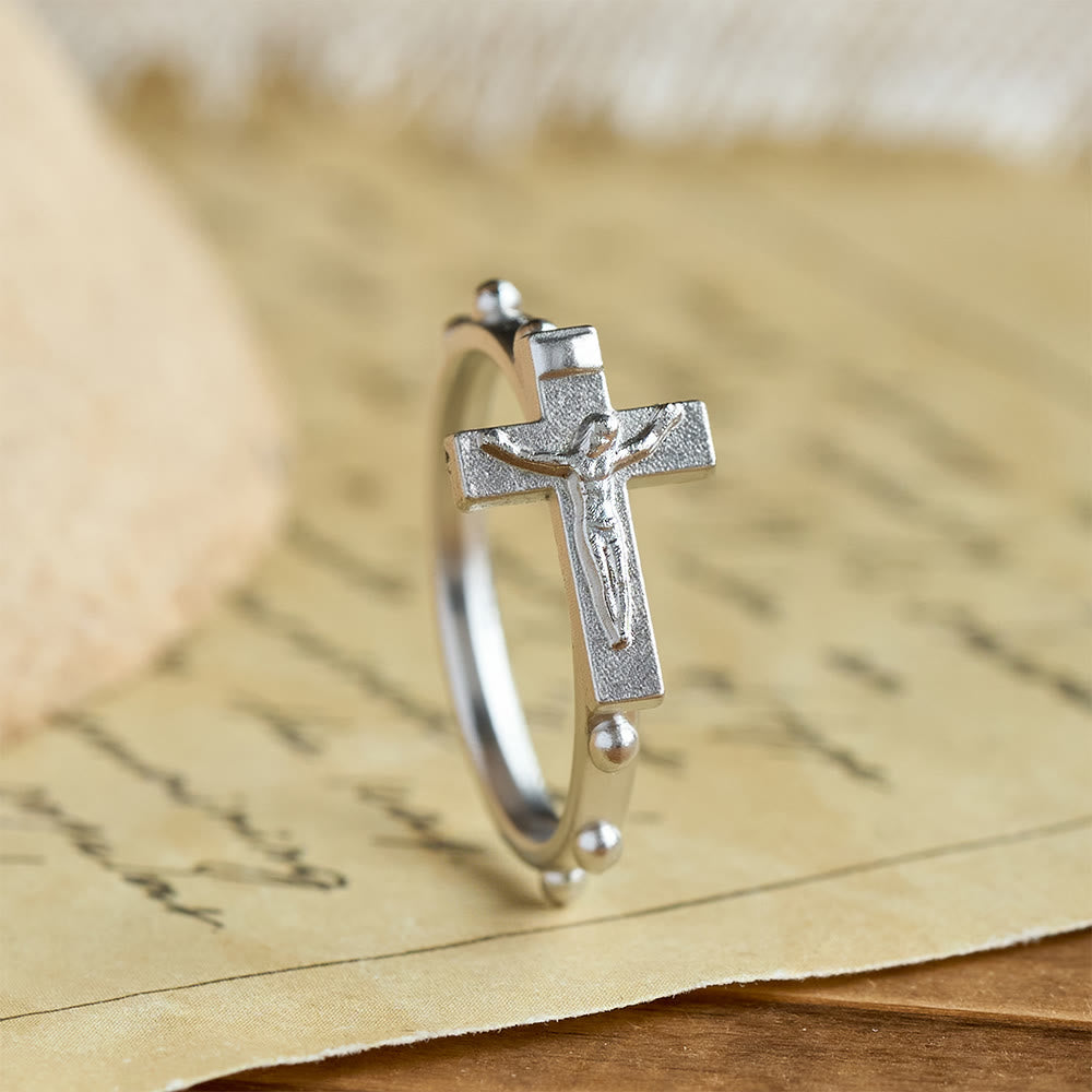 Anello rosario classico con crocifisso e fascia di preghiera continua con perline, Christianartworkshop : un simbolo di devozione senza tempo. - US 11 - image 3