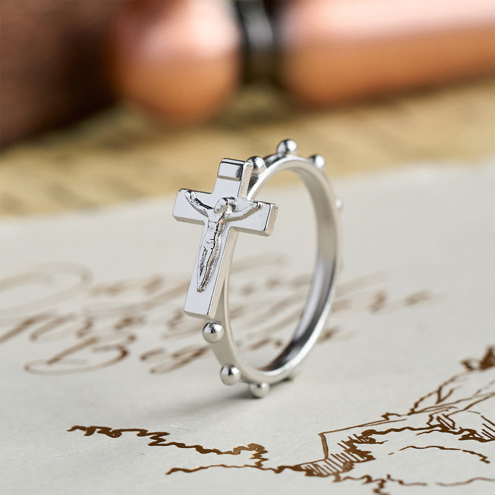 Anello rosario classico con crocifisso e fascia di preghiera continua con perline, Christianartworkshop : un simbolo di devozione senza tempo. - image 2