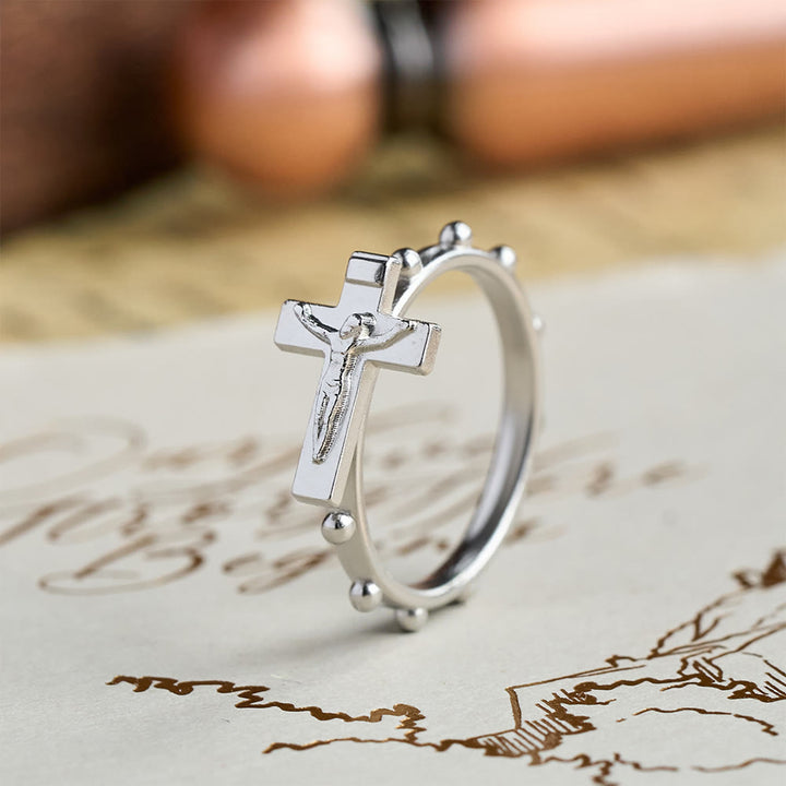 Anello rosario classico con crocifisso e fascia di preghiera continua con perline, Christianartworkshop : un simbolo di devozione senza tempo. - image 2