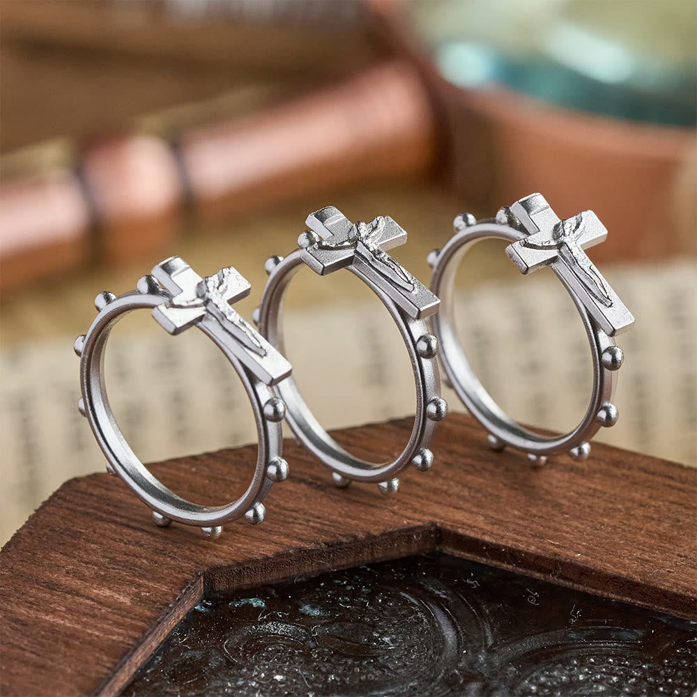 Anello rosario classico con crocifisso e fascia di preghiera continua con perline, Christianartworkshop : un simbolo di devozione senza tempo. - image 0