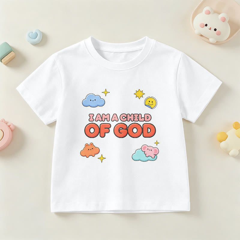 Christianartworkshop Maglietta per bambini con nuvola sorridente e sole stravaganti con la scritta "Sono un figlio di Dio". - Bianco - US/UK/AU 14, EU170 - image 0