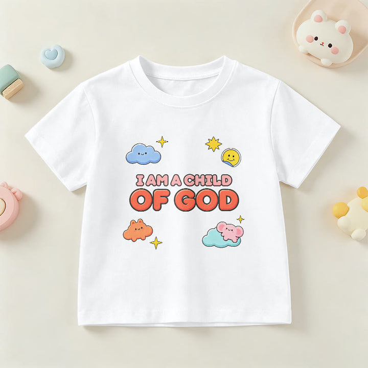Christianartworkshop Maglietta per bambini con nuvola sorridente e sole stravaganti con la scritta "Sono un figlio di Dio". - Bianco - US/UK/AU 14, EU170 - image 0