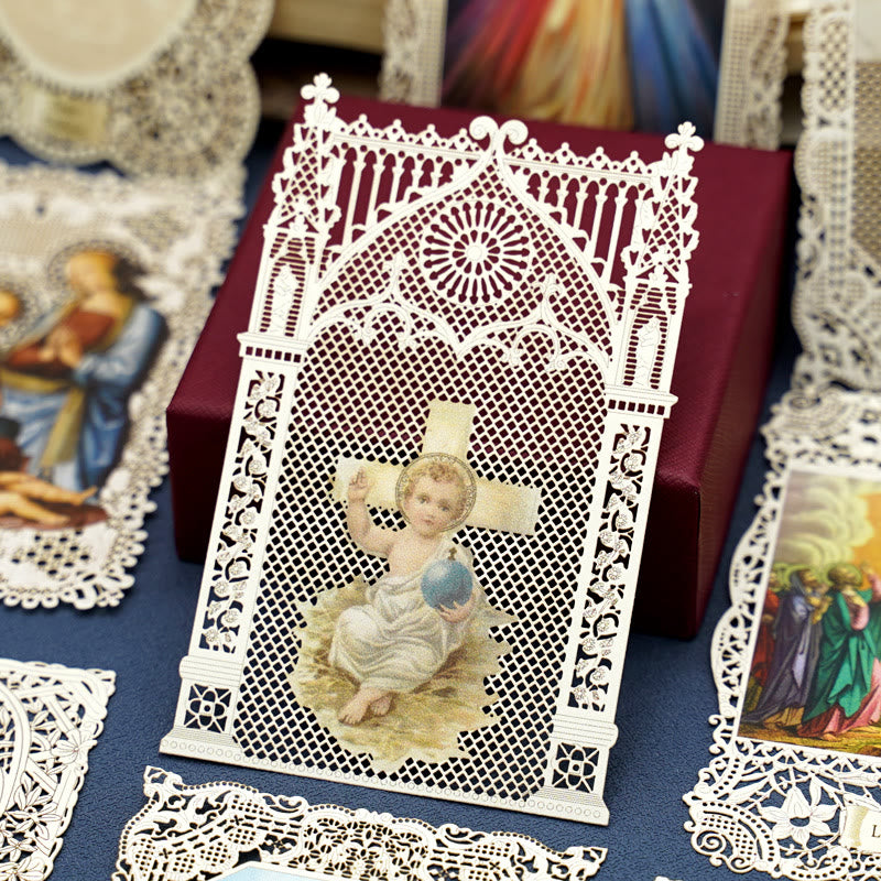Christianartworkshop Segnalibro con immaginette sacre finemente merlettate e bordo floreale ornato: un promemoria della bellezza divina - UN - image 1