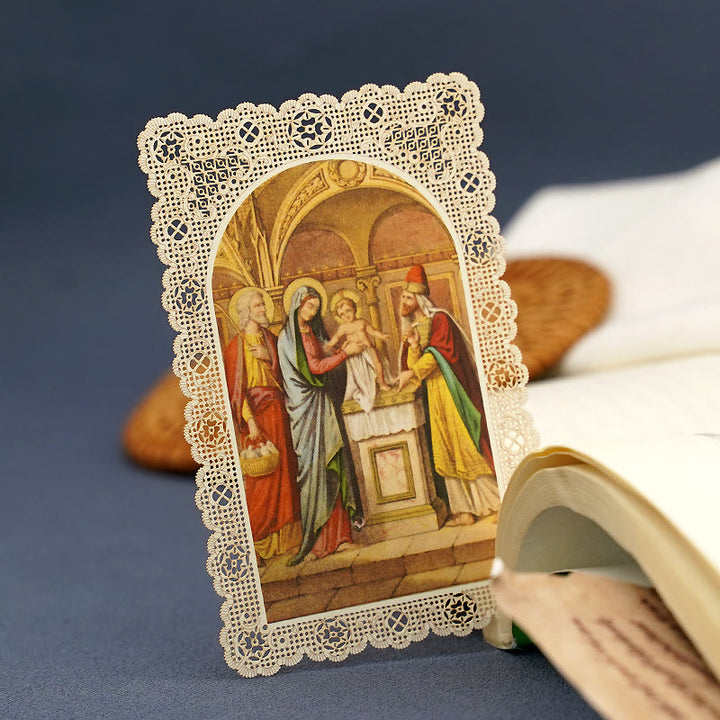 Christianartworkshop Segnalibro con immaginette sacre finemente merlettate e bordo floreale ornato: un promemoria della bellezza divina - image 9