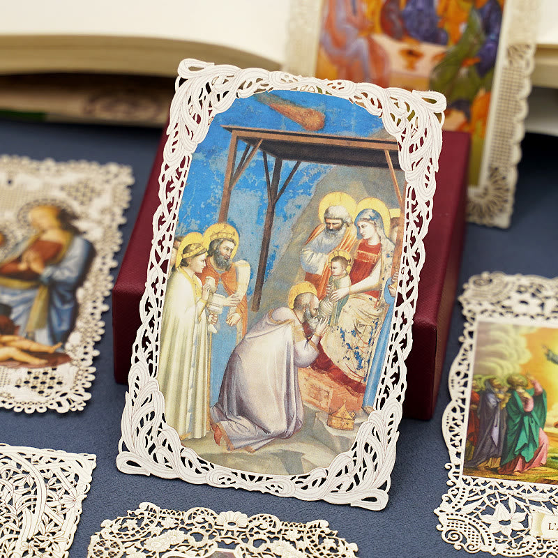 Christianartworkshop Segnalibro con immaginette sacre finemente merlettate e bordo floreale ornato: un promemoria della bellezza divina - E - image 6