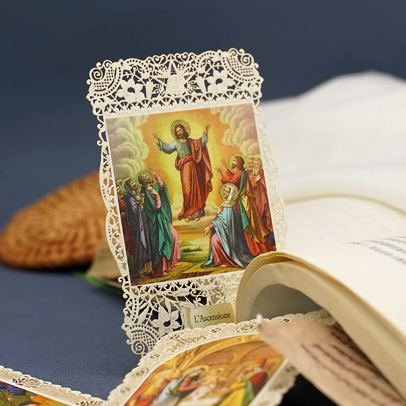 Christianartworkshop Segnalibro con immaginette sacre finemente merlettate e bordo floreale ornato: un promemoria della bellezza divina - image 5