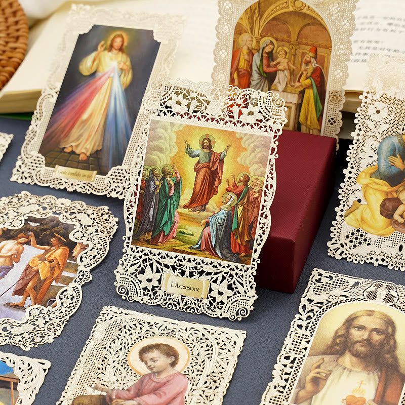 Christianartworkshop Segnalibro con immaginette sacre finemente merlettate e bordo floreale ornato: un promemoria della bellezza divina - image 0