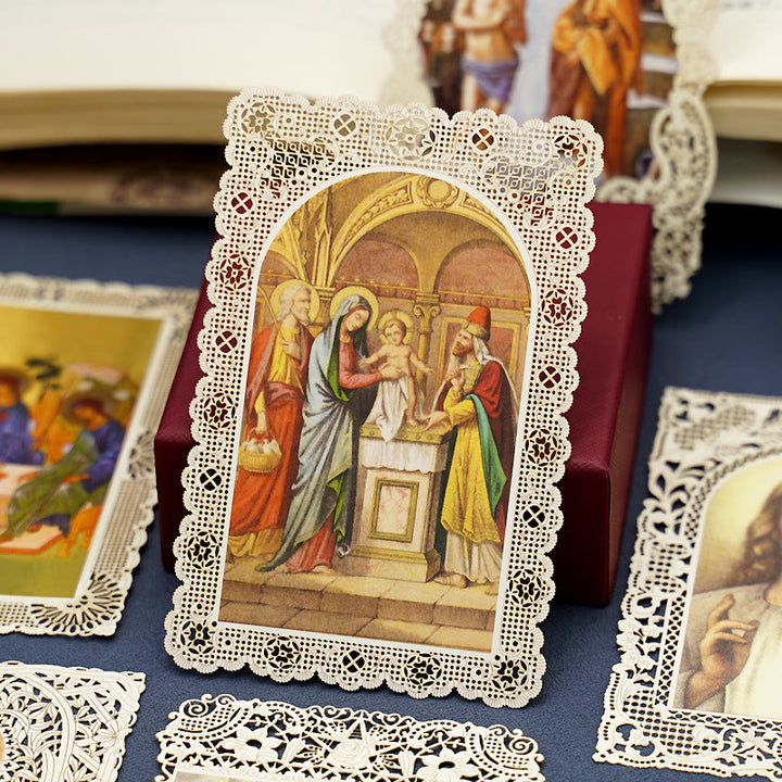 Christianartworkshop Segnalibro con immaginette sacre finemente merlettate e bordo floreale ornato: un promemoria della bellezza divina - H - image 10
