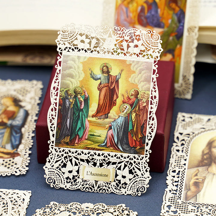 Christianartworkshop Segnalibro con immaginette sacre finemente merlettate e bordo floreale ornato: un promemoria della bellezza divina - D - image 4