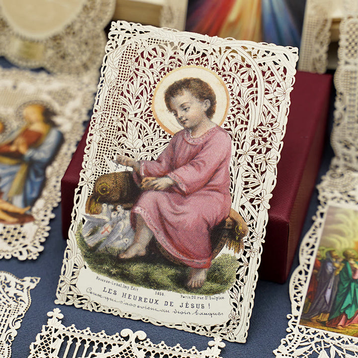 Christianartworkshop Segnalibro con immaginette sacre finemente merlettate e bordo floreale ornato: un promemoria della bellezza divina - B - image 2