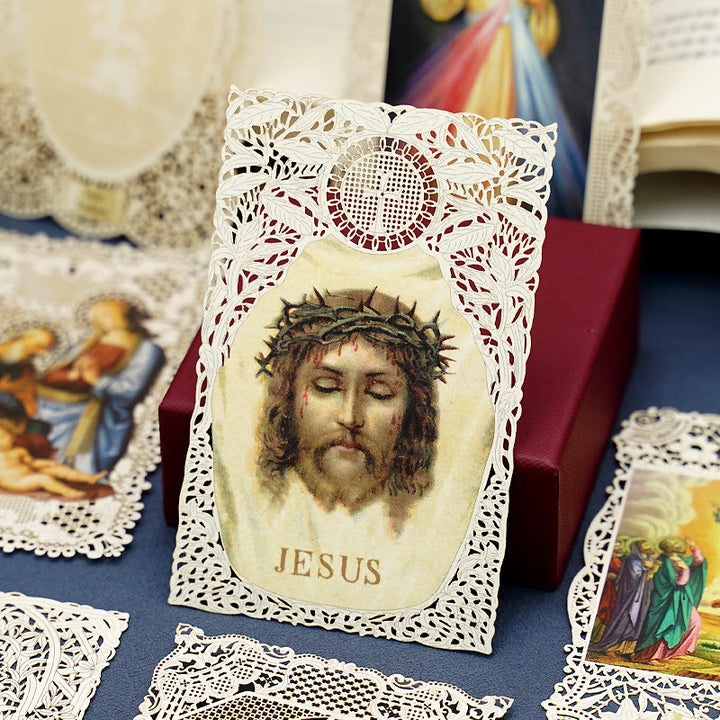 Christianartworkshop Segnalibro con immaginette sacre finemente merlettate e bordo floreale ornato: un promemoria della bellezza divina - N - image 18