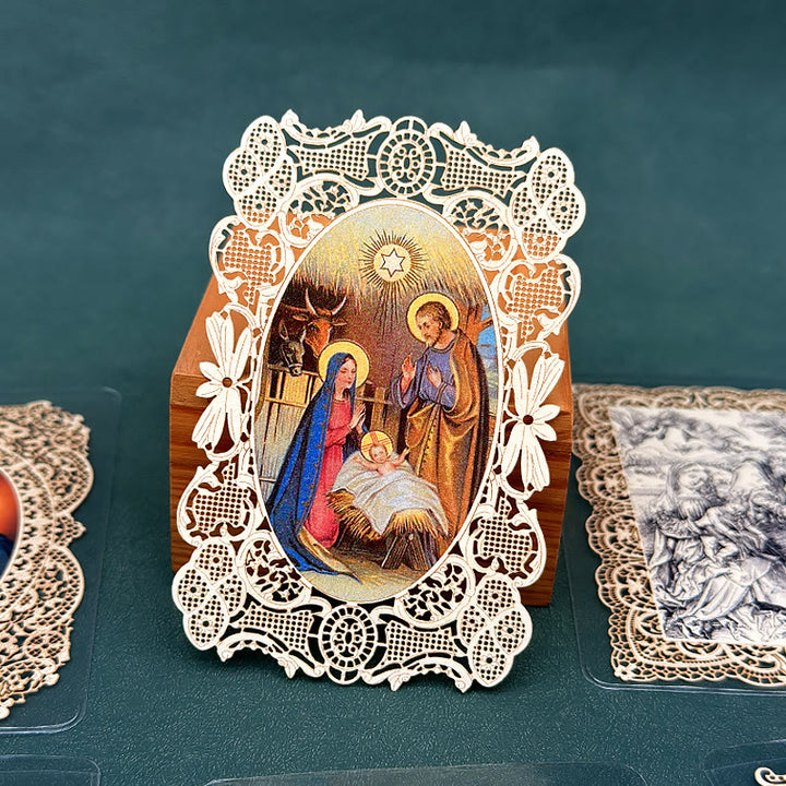 Christianartworkshop Segnalibro con immaginette sacre finemente merlettate e bordo floreale ornato: un promemoria della bellezza divina - O - image 19