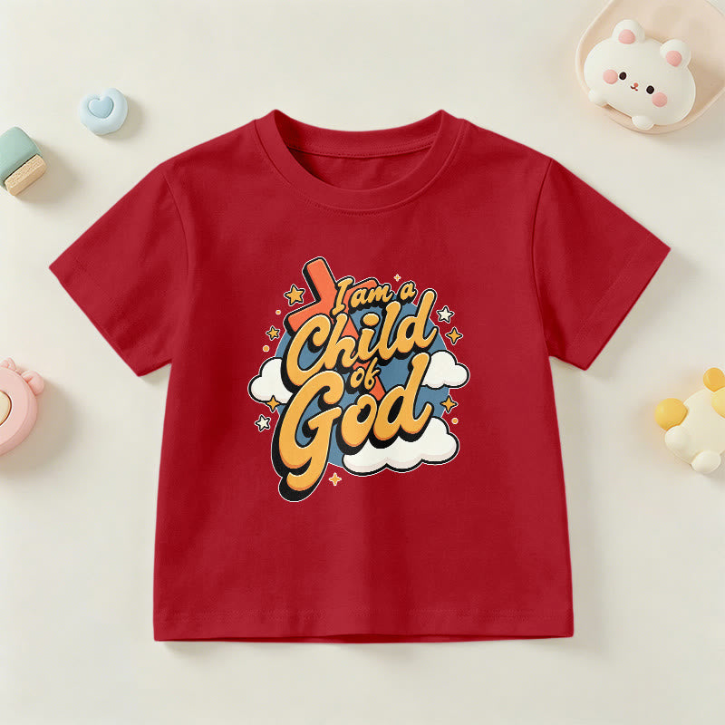 Christianartworkshop Maglietta per bambini con croce e nuvola giocose "Sono un figlio di Dio" - Rosso - US/UK/AU 14, EU170 - image 12