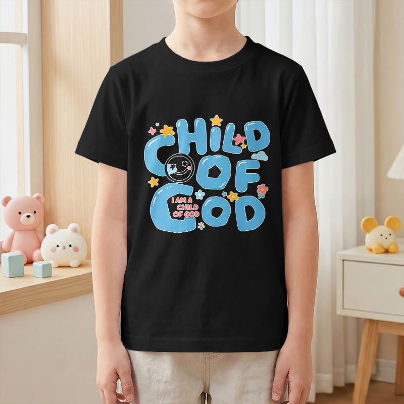 Christianartworkshop Maglietta per bambini "Figlio di Dio" con faccina sorridente e decorazioni floreali. - image 28