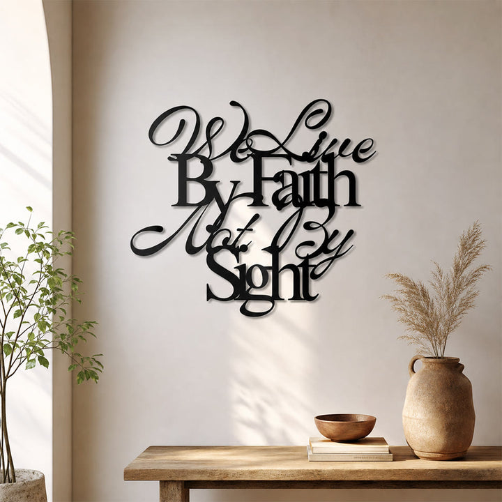 Christianartworkshop Viviamo per fede, non per vista. Decorazione murale in metallo con scritta corsiva: un audace promemoria per fidarsi dell'invisibile. - image 1