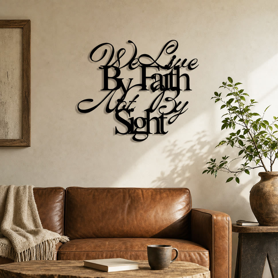 Christianartworkshop Viviamo per fede, non per vista. Decorazione murale in metallo con scritta corsiva: un audace promemoria per fidarsi dell'invisibile. - image 3