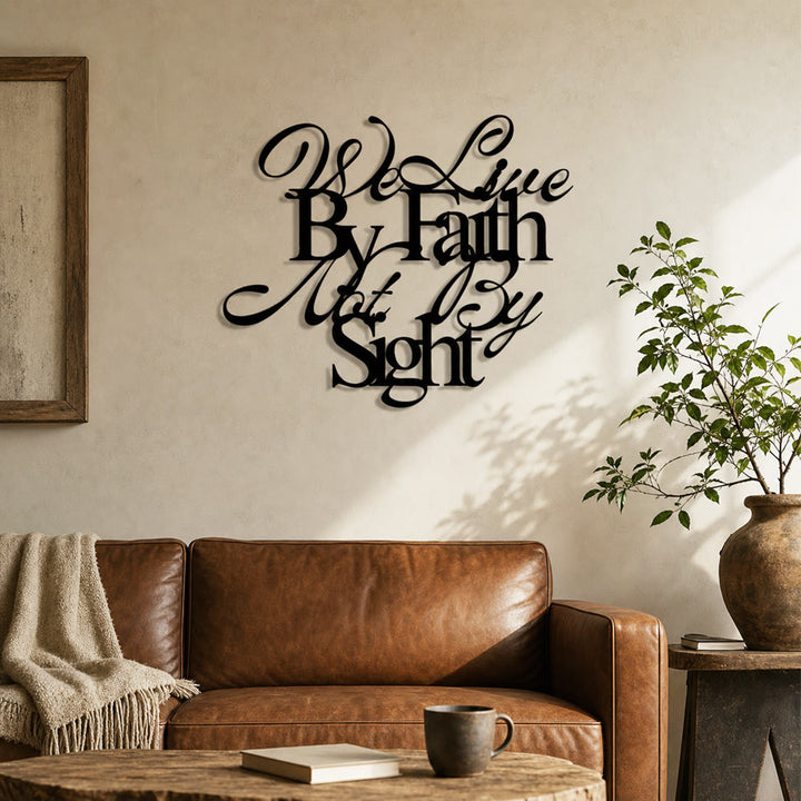 Christianartworkshop Viviamo per fede, non per vista. Decorazione murale in metallo con scritta corsiva: un audace promemoria per fidarsi dell'invisibile. - image 3