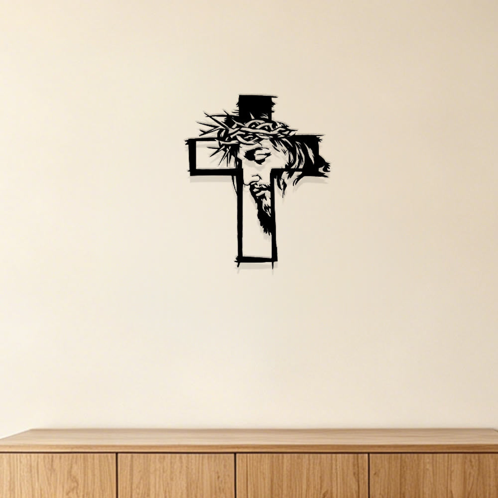 Christianartworkshop Decorazione murale in metallo con croce, Gesù e corona di spine: un suggestivo promemoria di grazia. - image 1