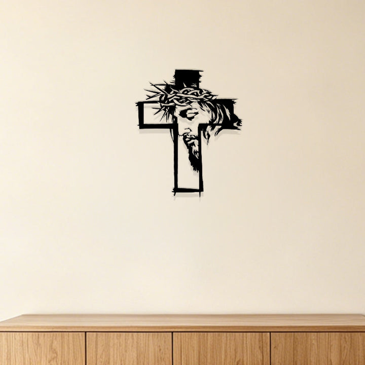 Christianartworkshop Decorazione murale in metallo con croce, Gesù e corona di spine: un suggestivo promemoria di grazia. - image 1