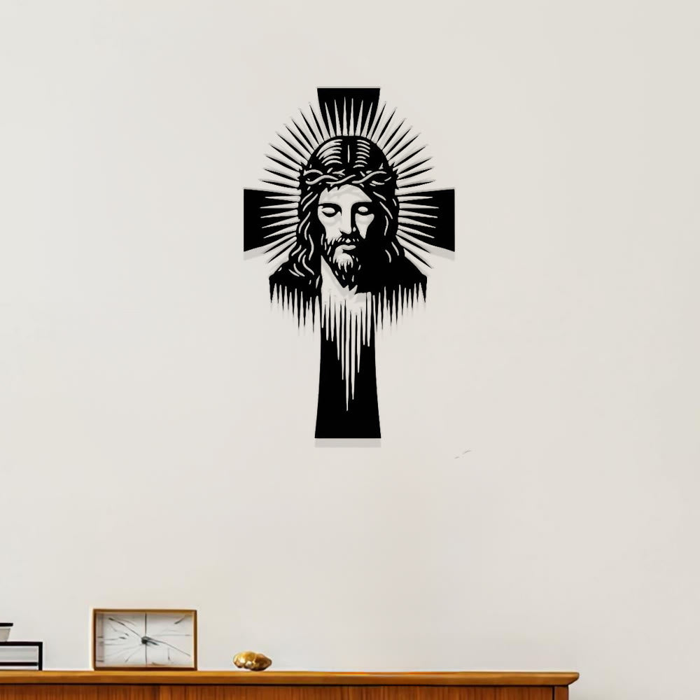 Christianartworkshop Decorazione murale in metallo con croce di Gesù radiosa: simbolo di luce e grazia divine. - image 0
